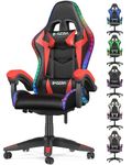 bigzzia Gaming Chair with RGB Computer Chair with Light Reclining PU Leather Video Game Chair with Headrest Adjustable Lumbar Support (Black/Red)