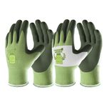 COOLJOB Kids Gardening Gloves for Age 6-8, 2 Pairs Recycled Polyester Toddler Gloves for Boys Girls, Breathable Rubber Coated Childrens Work Gloves with Non-Slip Grip, Green & White (2 Pairs XS)