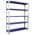 Mil-Nil Prime CRC Sheet 5 Shelf Multipurpose Slotted Angle Rack, 60 x 47 x 12 Inch, 24 Gauge [(Blue-White) Powder Coating] 16 Gauge Angles