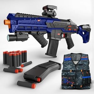 SOFITEN Automatic Toy Gun with Adjustable Scope, Electric Toy Sniper Rifle Foam Dart Blaster with Vest, Flashlight, Grip, Indoor Outdoor Shooting Games Gifts for Boys, Adults Birthday Christmas