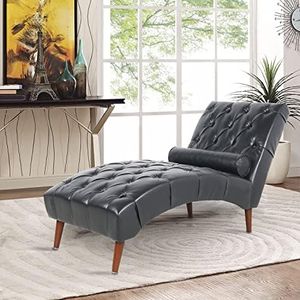 Vaztrlus Simple Chaise Lounge Indoor， Upholstered Couchwith with Pillow Lounge Chair for Bedroom（Brown Leather）
