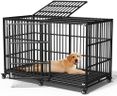 Heavy Duty Dog Crate 64" Inch Indestructible Escape Proof High Anxiety Dog Pet Kennel Cage for Extra XL Large Giant Breeds Double Doors Locakable Wheels