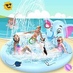 AOLUXLM Toddler toys - Indoor Outdoor 3 in 1 Paddling Pool Game Pool for Kids, Inflatable Splash Pad with Ring Toss, Sprinkler Wading Pool for 4 5 6 7 8+ Year Olds, Water Toys for Garden Yard Beach