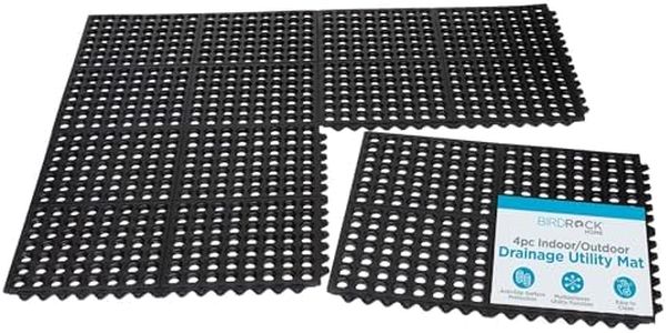 BIRDROCK HOME 4 pc Indoor Outdoor Drainage Utility Mat - Non Slip Rubber Floor Mat for Kitchen, Pool, Restaurant, Industrial, Patio, Bartending,Flooring, Interlocking Tiles, Durable - 20 x 24 - Black