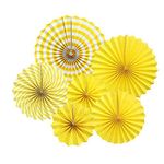 Rozi Decoration Paper Fan for Birthday, Wedding, Anniversary, Bachelorette, Valentine Set of 6 (Yellow)