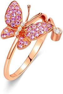 Carleen 18K Solid Rose Gold Pink Natural Sapphire Diamond Butterfly Ring Dainty Fine Jewelry Rings for Women (5)