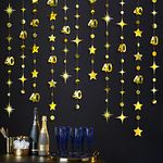 Gold 40th Birthday Decorations Number 40 Circle Dot Twinkle Star Garland Hanging Paper Streamer Backdrop Bunting Banner for Women Mens 40 Year Old Birthday Forty Wedding Anniversary Party Supplies