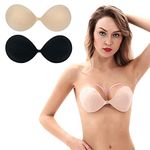 2 Pcs Invisible Bra Push Up (Nude Colour + Black) Backless Bras for Women, Adhesive Bra Reusable Strapless Self Silicone, Strapless Front Buckle Lift Bra, Stick Pads Non Slip - Small Breasts - A Cup