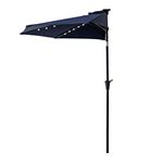 FLAME&SHADE 9 ft Half Round Solar Powered Outdoor Market Patio Table Umbrella for Wall Balcony with LED Lights and Tilt, Navy Blue