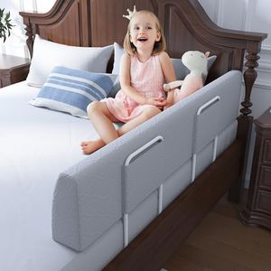 FigTime Bed Bumper for Toddlers, Foam Bed Rail for Toddlers, Toddler Bed Rail Bumper, Soft Safety Bed Guard Rail for Kids, Bed Side Rail for Twin, Full, Queen & King Beds (Grey, 51IN)