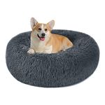 Calming Dog Cat Donut Bed - 23.6in Fluffy Plush Puppy Kitten Cuddler Round Bed, Warm and Soft Pet Cosy Anti Anxiety Beds with Non-Slip Bottom and Washable(L-60CM, Dark Grey)