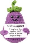 Leyiteng 3.15 Inch Positive Eggplant,Cheer Up Gifts For Men，Cute Eggplant Knitting Doll Gift, Funny Crochet Eggplant Doll Car Dashboard Decoration For Car Home Office