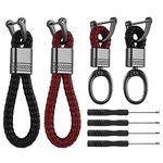 4 Pcs Leather Car Keychain with 4 Screwdrivers, Braided Keychain Holder with Carabiner Clips for Car Keys Wallets Flashlight (Red and Black, 2 Sizes)