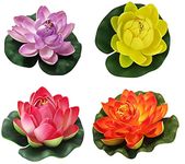 VRB Dec™ Pack of 4 Pcs Artificial Big Foam Lotus Flower Fake Foam Water Floating Flowers for Pooja Thali Festival and Events Outdoor Indoor Home Decoration and Craft (Multi-Pack of 4 Pcs)