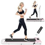 Walking Pad Under Desk Treadmill with Handle, Portable Treadmills Motorized Running Machine for Home, 6.2MPH, No Assembly Required, Remote Control, 265 Lb Capacity(Pink-H)