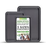 NutriChef 3-Pc. Nonstick Cookie Sheet Pans - PFOAm PFOSm PTFE-Free, Professional Quality Kitchen Cooking Non-Stick Baking Trays w/Black Coating Inside & Outside