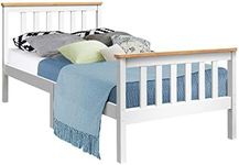 Artiss Single Bed Frame Platform Wooden Timber Frames Beds Base Bedroom Room Decor Home Furniture White with Reinforced Bracket Support for Kids, Toddler and Adult, Modern Design