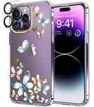 luolnh Compatible with iPhone 14 Pro Case with Flowers,for Girly Women,Shockproof Clear Floral Pattern Hard Back Cover for iPhone 14 Pro 6.1 inch 2022 -Blue Butterfly