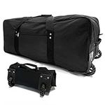 TELOSPORTS 32 inch X-Large Foldable Duffle Bag with Wheels 600D Oxford Collapsible Large Heavy Duty Cargo Duffel Storage Duffel with Rollers for Camping Travel Gear, Black.