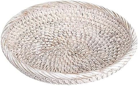 Hipiwe Small Key Basket Bowl for Entryway 7.6" Round Woven Wicker Basket Fruit Serving Tray Woven Basket Wall Decor, Rattan Organizer Basket for Keys Wallet Cell Phone, Whitewash, USSN202307ZKT