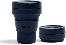 STOJO On-The-Go Collapsible Coffee Cup - 12oz / 355ml - Reusable & Foldable Silicone Travel Mug with Lid - Portable, Pocket Size - Dishwasher Safe - Denim