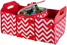 Picnic at Ascot 8014-CR Original Folding Trunk Organizer with Cooler, Red Chevron