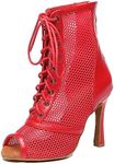 Minishion Sexy Dancing Shoes for Women Peep Toe Evening Prom Ankle Booties, L576 Red 10cm Heel, 7.5