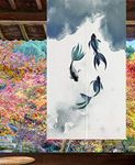 LIGICKY Chinese Ink Style Japanese Noren Doorway Curtain Cotton Linen Koi Fish Printed Asian Window Treatment Hanging Door Tapestry for Sushi Kitchen Home Decoration 33.5" Width x 47.2" Long