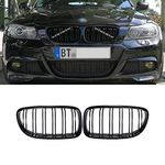 LDG E90 Kidney Grill Grille Compatible for (2009-2011) BMW 3 Series E90 E91 LCI, ABS Gloss Black Kidney Grille, 2pcs set (Dual Slats-Gloss Black)