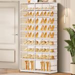 CIMLORD 9-Tier Foldable Shoe Rack for Closet Entryway 18-36Pairs,Stackable Clear Shoe Storage Boxes Organizer With Door Plastic Shoe Cabinet Bins with Lids Shoes Shelf Easy Assembly Large White