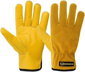 WESTWOOD FOX Gants de travail pour hommes et femmes, résistants aux épines, respirants, gants de jardinage à écran tactile, cuir résistant, paume souple rembourrée (JAUNE, L)