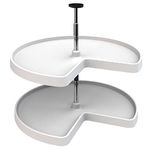 Rev-A-Shelf 2 Tier Kidney Cut Lazy Susan for Corner Base Cabinets, Plastic, 28" Double Shelf Swivel Kitchen Spice/Can Organizer, White, 3472-28-11-52