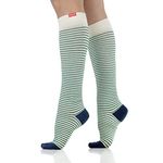 VIM & VIGR Cotton 20-30 mmHg Graduated Compression Socks (Cream & Green Pinstripe, Large/X-Large (3))