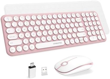 Wireless Keyboard and Mouse, XTREMTEC Compact Full Size Cute Keyboard Retro Round Keycap - 2.4GHz Ultra-Slim Quiet Aesthetic Keyboard for Laptop iMac Windows Computer (Sakura Pink)