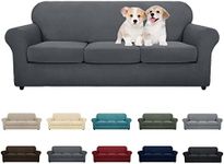 MAXIJIN 4 Piece Newest Covers for 3 Cushion Couch,Dogs,Pet, Super Stretch Non Slip Friendly Elastic Jacquard Furniture Protector Sofa Slipcovers (Dark Gray)