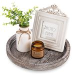 Hanobe Round Wood Candle Tray: Rustic Wooden Candle Holder Whitewash Pillar Stand Farmhouse Tea Light Plate Base for Living Room Coffee Table Centerpiece for Kitchen Counter Bathroom Home Decor,11.8"