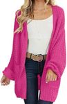 MEROKEETY Women's 2024 Fall Open Front Chunky Knit Sweater Oversized Lantern Sleeve Cardigan Outwear, Magenta, Large