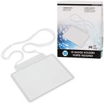 Merangue 100 Pack Plastic Badge ID Name Tag Holder with String, Includes Paper Inserts, Clear (1008-7441-00-000)