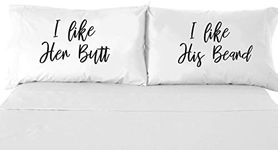 I Like her Butt I Like his Beard Pillow Cases - White Pillow Cover - Bedroom Decor - Set of 2 - Couples Pillowcases - Couples Gifts - Printed Pillowcase - Wedding Gifts - Newlywed Gifts