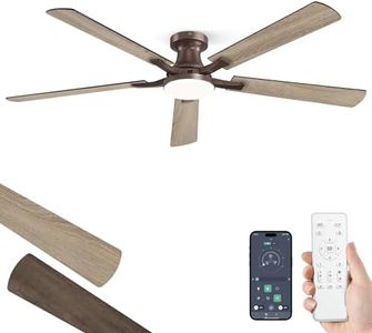 ZMISHIBO 60 Inch Ceiling Fan with Light, App&Remote Control, Flush Mount Low Profile, Dimmable 20W LED Light, Quiet Reversible Motor for Bedroom, Living Room, Apartment, Brown