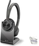 GTW Poly Voyager 4320 UC Wireless Bluetooth Duo Headset (USB-A) with Charge Stand - Deskphone, PC/Mac, Works with Zoom, RingCentral, 8x8, Vonage, Microfiber Included