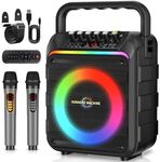 Floveran Karaoke Machine with 2 Wireless Microphones, Portable Bluetooth Speaker with Bass/Treble Adjustment, PA System with Remote Control, LED Light, Support REC/FM/AUX/USB/TF for Home Party