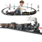 Classic Model Train Set with Steam and Sound, Electric Train Set Toys for boy, for Under The Trees, Cargo Car for Boys & Girls 3 4 5 6 7 Years