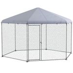 PawHut 13.1' x 11.4' Chicken Coop, Large Chicken Run with Cover for Outdoor Backyard, Metal Poultry Cage for 10-15 Chickens, Rabbits, Ducks, Silver