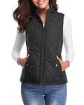 fuinloth Women's Quilted Gilet, Stand Collar Lightweight Zip Padded Vest Black Medium