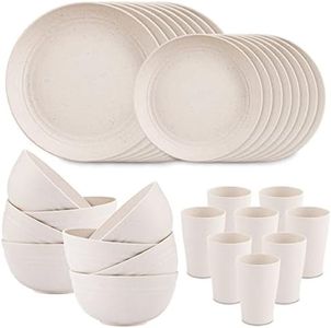 Supernal Wheat Straw Dinnerware Sets for 8,Microwave Dishwasher Safe,Unbreakable Dinnerware,Reusable Tableware Set,Beige Set 16pcs Plates, 8pcs Bowls, 8pcs Cups.