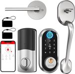 Smart Front Door Lock Set - SMONET Fingerprint Lock Keypad Front Door Lock with Handle Keyless Entry Door Lock Electronic Touchscreen Keypad Biometric Digital Bluetooth Deadbolt Work with Alexa Silver