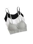 XEMOX Women's Sports Bras Cotton Padded Bra Top Bra T-Shirt Bra Girl's Sports Bras Combo Bra Pack of 3 PIS (Free Size Bra Fit Up to 28,30, 32, 34). (Black-White-Grey)