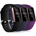 Dirrelo 3 Pack Straps Compatible with Fitbit Charge 3/Fitbit Charge 4 for Women and Men, Soft Silicone Adjustable Replacement Sport Wristband for Fitbit Charge 3 SE, BlackBluePlum S