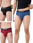 DAMENSCH Men's Deo-Cotton Deodorizing Brief- Pack of 3- Marbled Blue, Spotted Black, Snapping Red- Medium